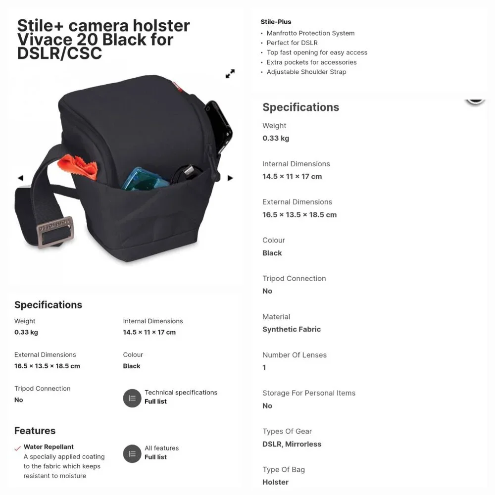 COMING SOON The Manfrotto ITALIAN MB SV-HM-20DV Vivace 20 Holster Camera Bag Dov